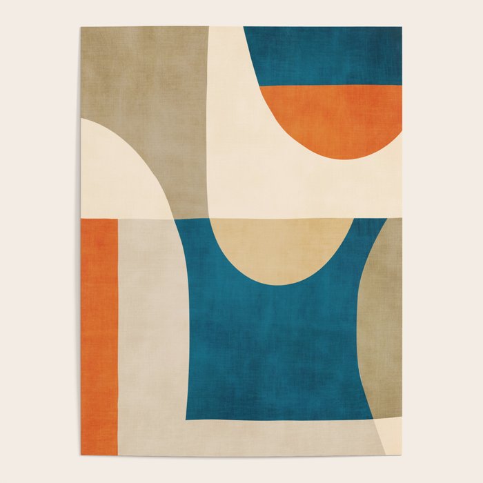 Navy Orange Beige Modern Design Art Work Poster Gallery Image 4