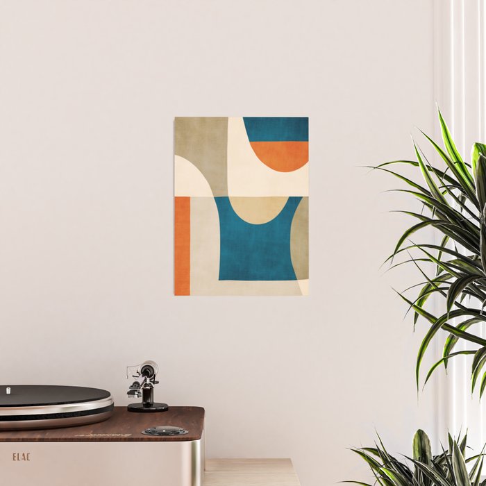 Navy Orange Beige Modern Design Art Work Poster Gallery Image 2
