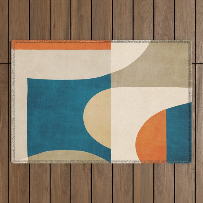 Navy Orange Beige Modern Design Art Work Outdoor Rug Gallery Image 1