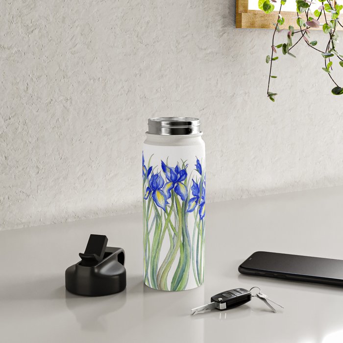 Blue Iris, Illustration Water Bottle Gallery Image 4
