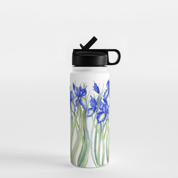Blue Iris, Illustration Water Bottle Gallery Image 1