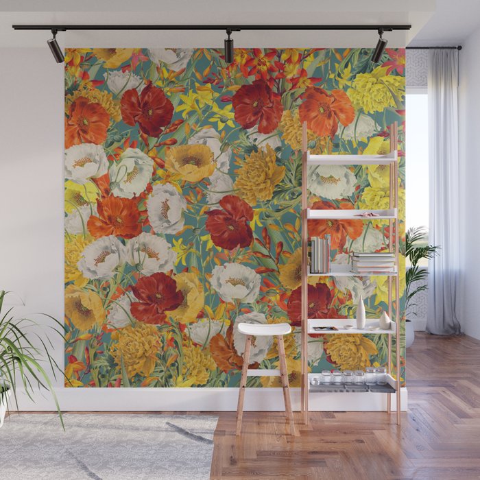 Vintage Poppy Floral Wall Mural Gallery Image 1