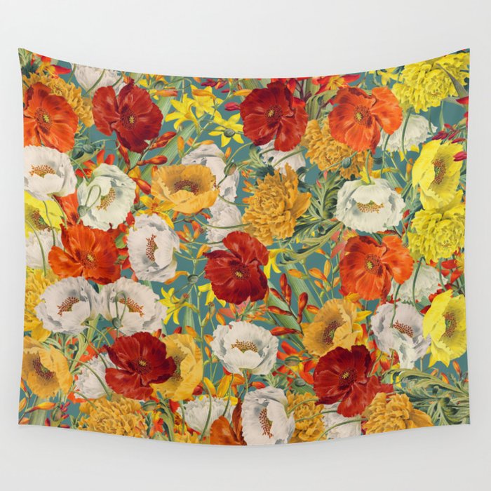 Vintage Poppy Floral Wall Tapestry Gallery Image 1