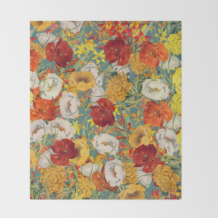 Vintage Poppy Floral Throw Blanket Gallery Image 2