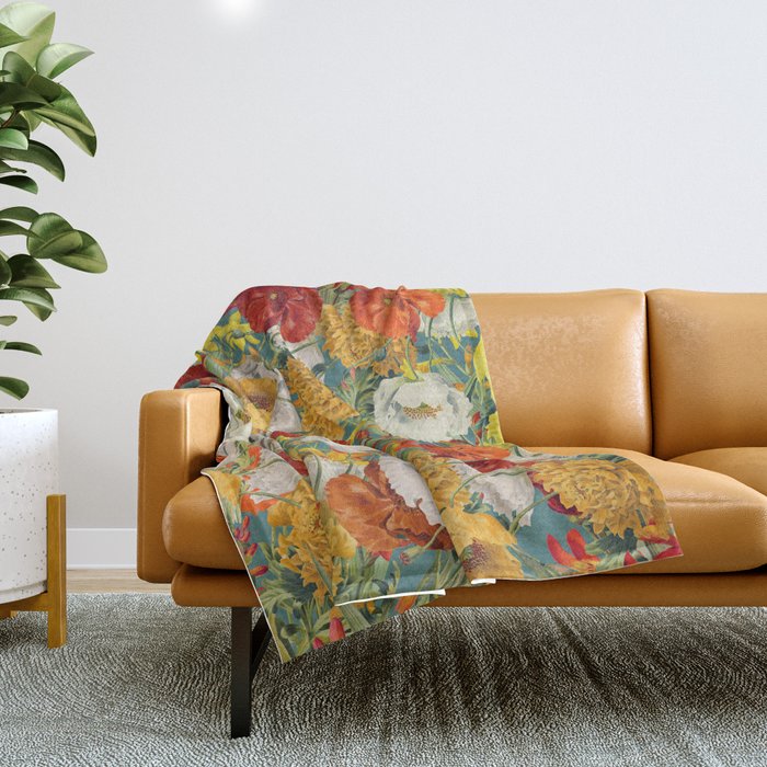 Vintage Poppy Floral Throw Blanket Gallery Image 1