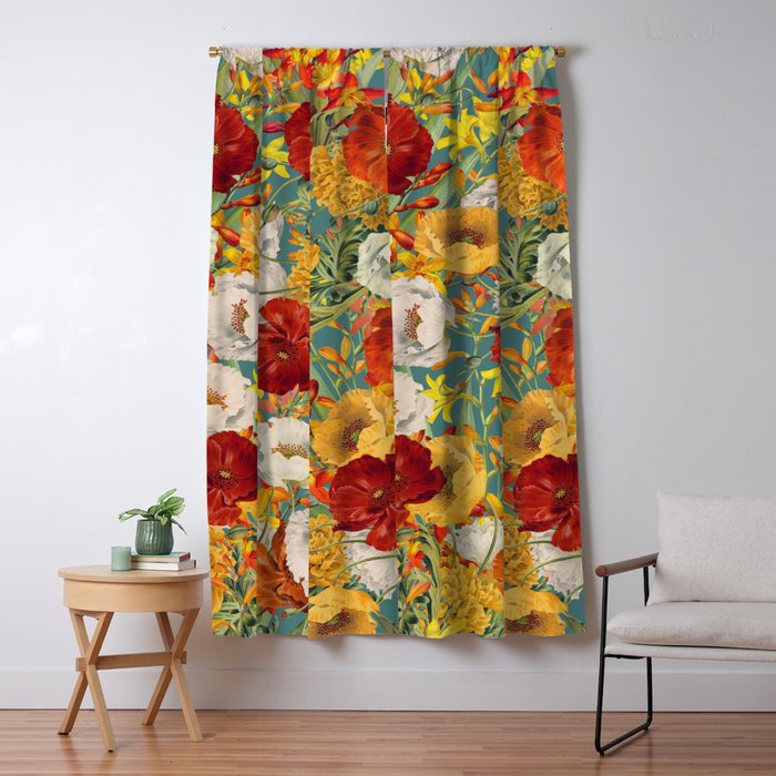 Vintage Poppy Floral Window Curtain Gallery Image 1