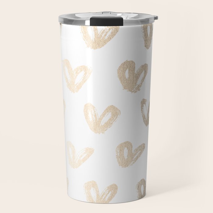 Luxe Gold Hearts on White Travel Mug Gallery Image 1