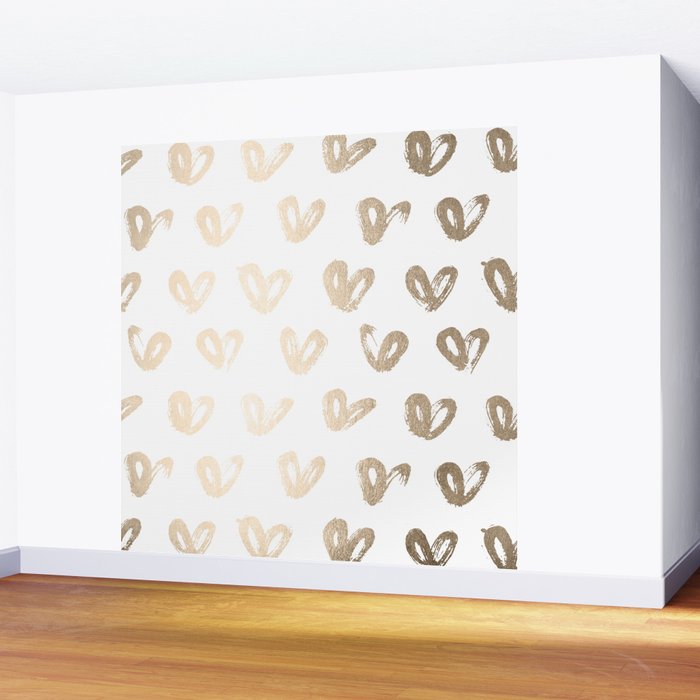Luxe Gold Hearts on White Wall Mural Gallery Image 2