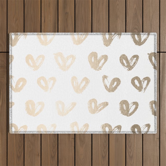 Luxe Gold Hearts on White Outdoor Rug Gallery Image 1