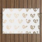 Luxe Gold Hearts on White Outdoor Rug Gallery Image 1