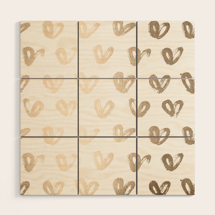 Luxe Gold Hearts on White Wood Wall Art Gallery Image 1