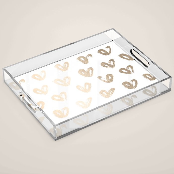 Luxe Gold Hearts on White Acrylic Tray Gallery Image 1