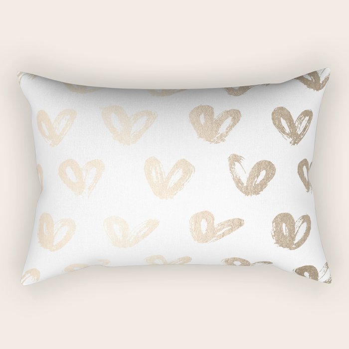 Luxe Gold Hearts on White Rectangular Pillow Gallery Image 2