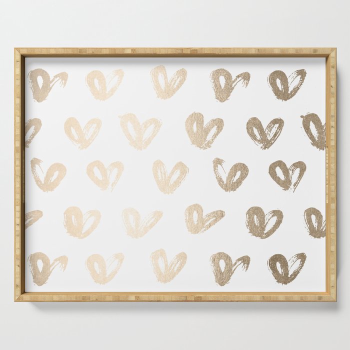 Luxe Gold Hearts on White Serving Tray Gallery Image 1