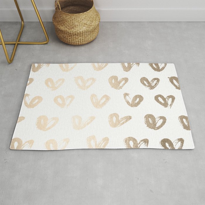 Luxe Gold Hearts on White Rug Gallery Image 1