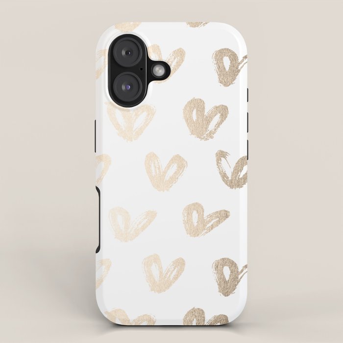 Luxe Gold Hearts on White iPhone Case Gallery Image 1