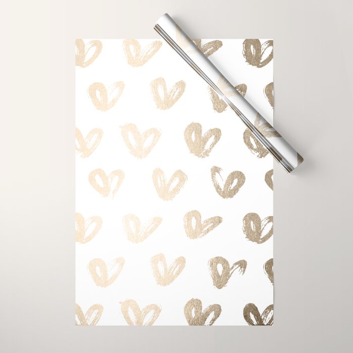 Luxe Gold Hearts on White Wrapping Paper Gallery Image 1
