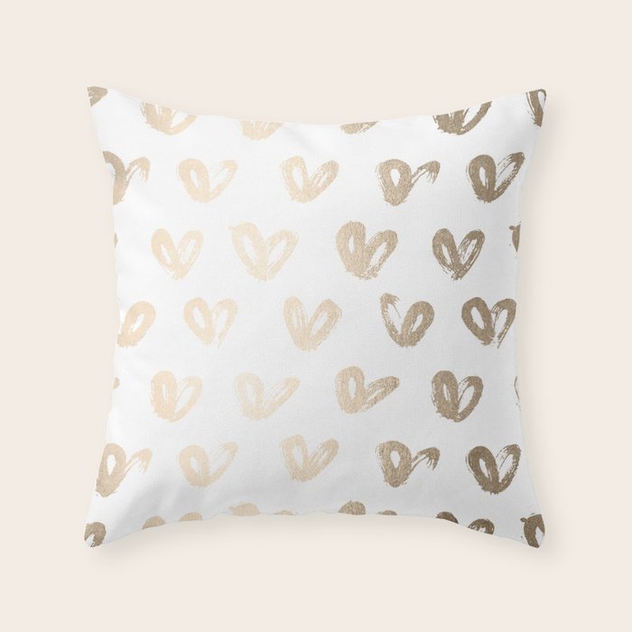 Luxe Gold Hearts on White Throw Pillow Gallery Image 1
