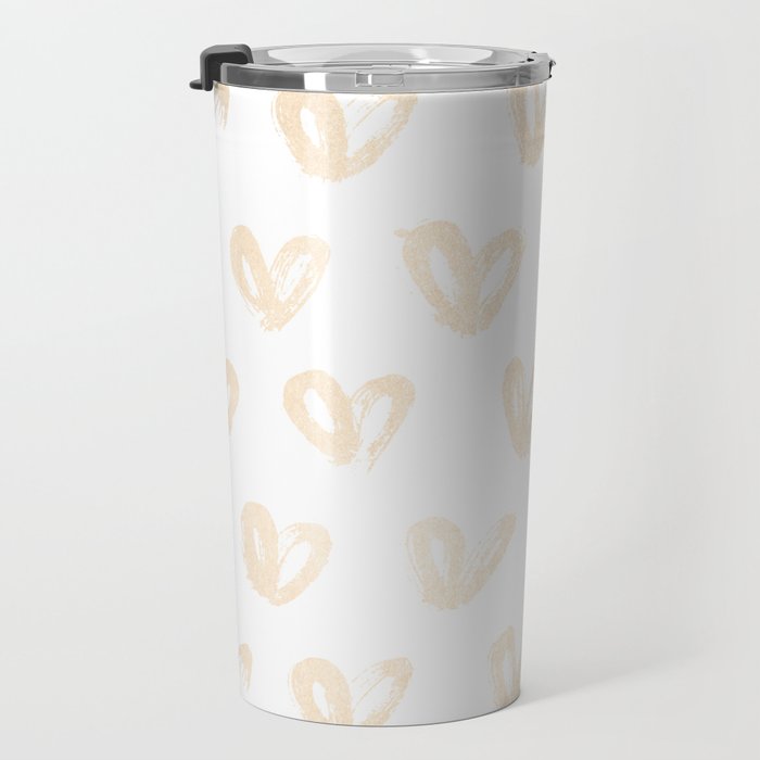 Luxe Gold Hearts on White Travel Mug Gallery Image 3