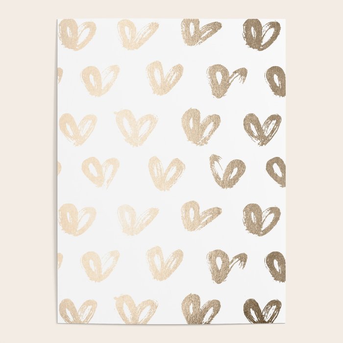 Luxe Gold Hearts on White Poster Gallery Image 1