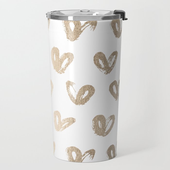 Luxe Gold Hearts on White Travel Mug Gallery Image 2