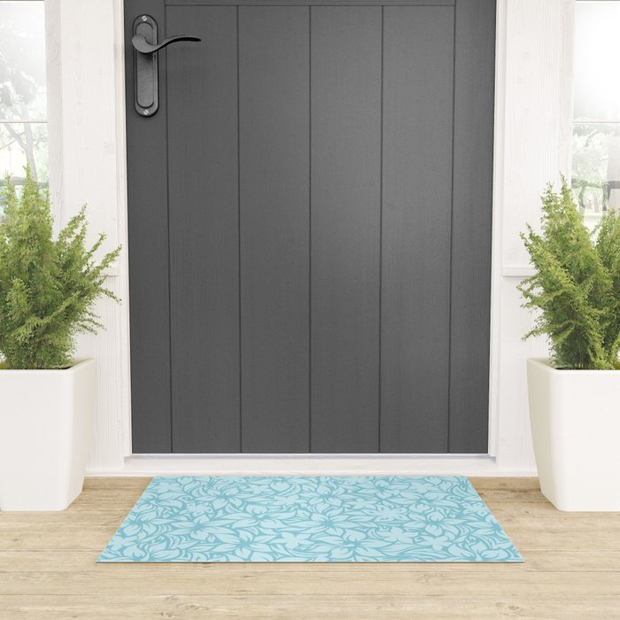 Moloaa Bay Hawaiian Hibiscus Aloha Shirt Print Welcome Mat Gallery Image 3