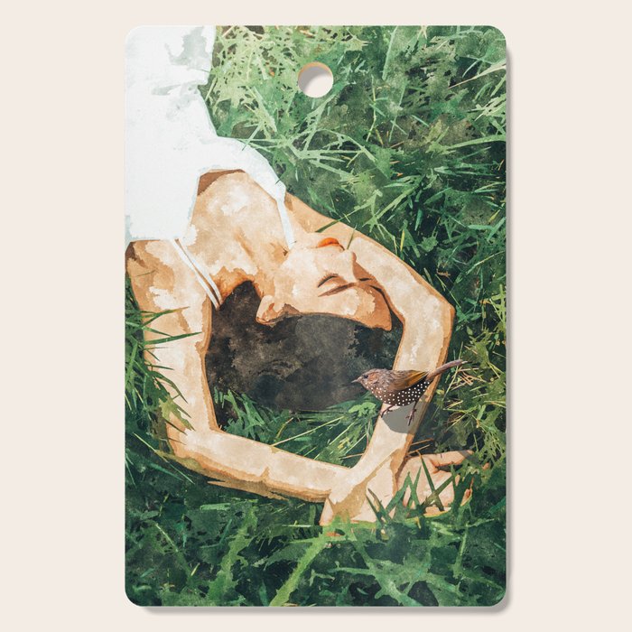 Jungle Nap Painting, Nature Illustration, Woman & Birds Portrait Cutting Board Gallery Image 1