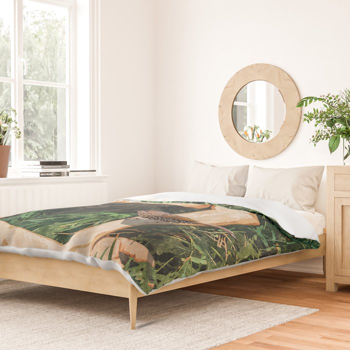 Jungle Nap Painting, Nature Illustration, Woman & Birds Portrait Duvet Cover Gallery Image 2