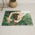 Jungle Nap Painting, Nature Illustration, Woman & Birds Portrait Rug Gallery Image 1