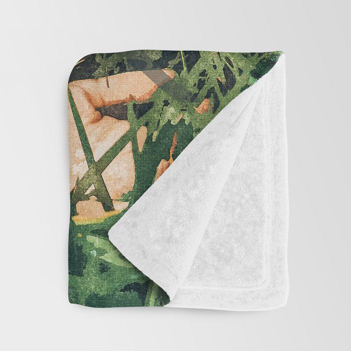 Jungle Nap Painting, Nature Illustration, Woman & Birds Portrait Throw Blanket Gallery Image 3