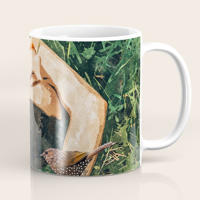 Jungle Nap Painting, Nature Illustration, Woman & Birds Portrait Coffee Mug Gallery Image 1