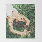 Jungle Nap Painting, Nature Illustration, Woman & Birds Portrait Throw Blanket Gallery Image 2
