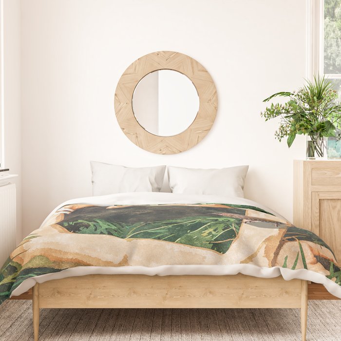 Jungle Nap Painting, Nature Illustration, Woman & Birds Portrait Duvet Cover Gallery Image 3