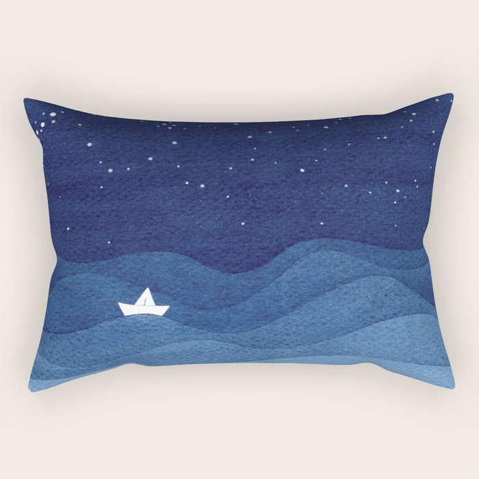 blue ocean waves, sailboat ocean stars Rectangular Pillow Gallery Image 2