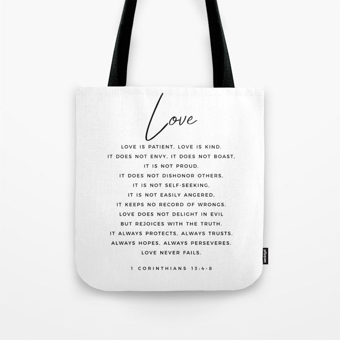 1 Corinthians 13 Love Is Patient Love Is Kind Love Never Fails Bible Verse Print Scripture Christian Tote Bag Gallery Image 1