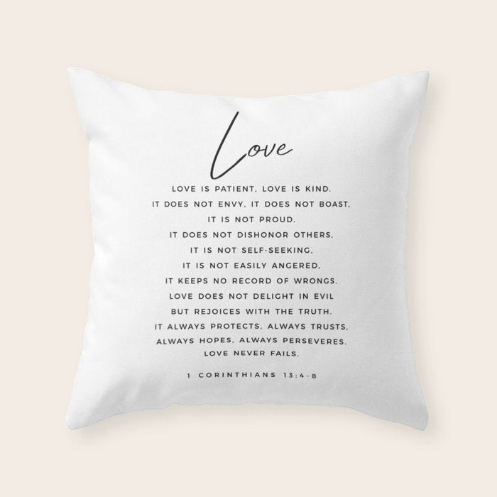 1 Corinthians 13 Love Is Patient Love Is Kind Love Never Fails Bible Verse Print Scripture Christian Throw Pillow Gallery Image 1