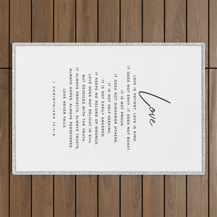1 Corinthians 13 Love Is Patient Love Is Kind Love Never Fails Bible Verse Print Scripture Christian Outdoor Rug Gallery Image 1
