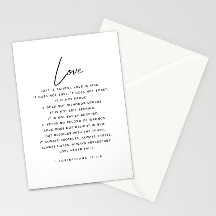 1 Corinthians 13 Love Is Patient Love Is Kind Love Never Fails Bible Verse Print Scripture Christian Stationery Card Gallery Image 2