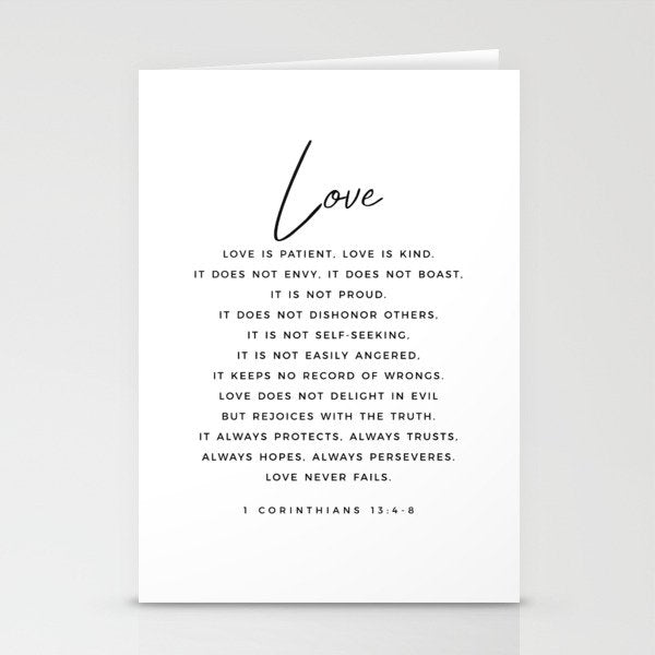 1 Corinthians 13 Love Is Patient Love Is Kind Love Never Fails Bible Verse Print Scripture Christian Stationery Card Gallery Image 1