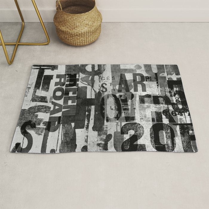 Loft Style Distressed Grunge Street Art Typography Rug Gallery Image 1