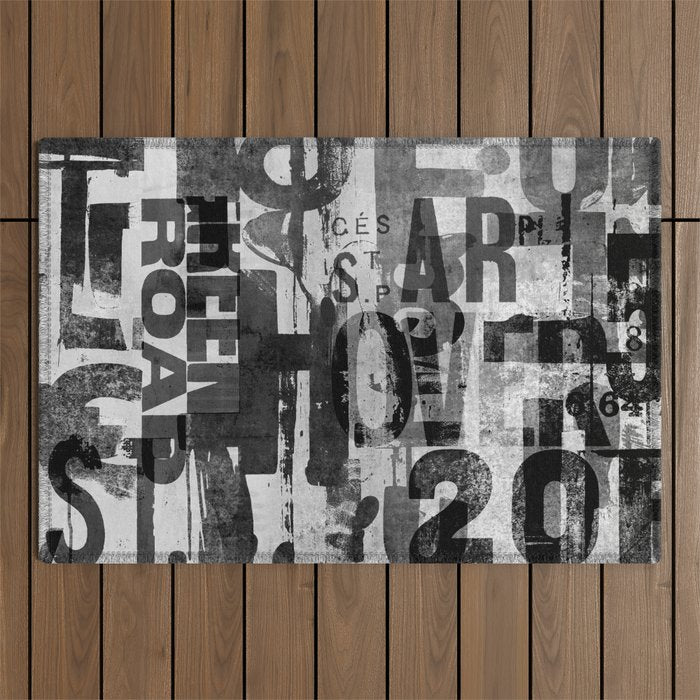 Loft Style Distressed Grunge Street Art Typography Outdoor Rug Gallery Image 1