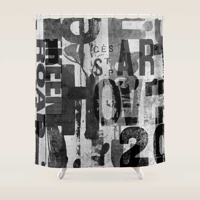 Loft Style Distressed Grunge Street Art Typography Shower Curtain Gallery Image 1