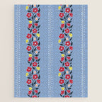 Vintage Posey Stripe Floral on Blue Linen Jigsaw Puzzle Gallery Image 1