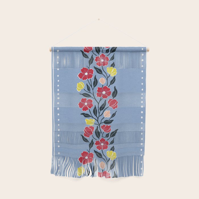 Vintage Posey Stripe Floral on Blue Linen Wall Hanging Gallery Image 1