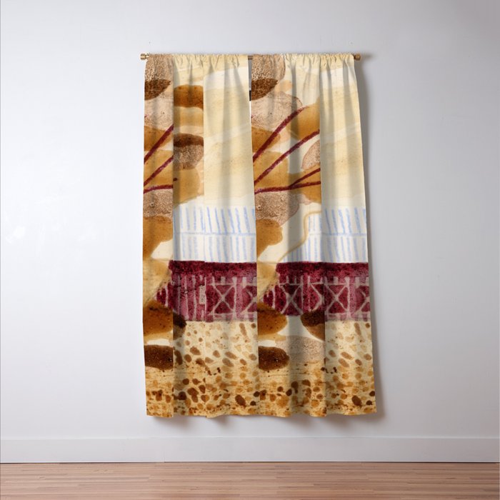 Rustic Country Barn Painting in Yellow Ochre & Brown Window Curtain Gallery Image 3