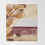 Rustic Country Barn Painting in Yellow Ochre & Brown Throw Blanket Gallery Image 2
