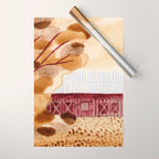 Rustic Country Barn Painting in Yellow Ochre & Brown Wrapping Paper Gallery Image 1