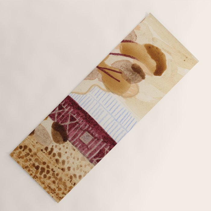 Rustic Country Barn Painting in Yellow Ochre & Brown Yoga Mat Gallery Image 1