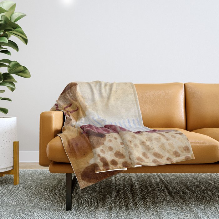 Rustic Country Barn Painting in Yellow Ochre & Brown Throw Blanket Gallery Image 1