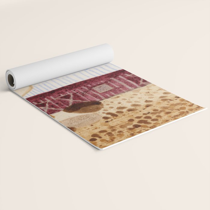 Rustic Country Barn Painting in Yellow Ochre & Brown Yoga Mat Gallery Image 2